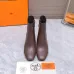 HERMES Brown Leather Ankle Boots with Block Heel, Side Zip Closure, Square Toe Women’s Shoes #A69883