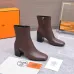 HERMES Brown Leather Ankle Boots with Block Heel, Side Zip Closure, Square Toe Women’s Shoes #A69883