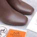 HERMES Brown Leather Ankle Boots with Block Heel, Side Zip Closure, Square Toe Women’s Shoes #A69883