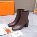 HERMES Brown Leather Ankle Boots with Block Heel, Side Zip Closure, Square Toe Women’s Shoes #A69883