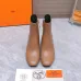 HERMES Women’s Tan Leather Ankle Boots with Block Heel & Side Zip Closure #A69884