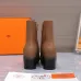 HERMES Women’s Tan Leather Ankle Boots with Block Heel & Side Zip Closure #A69884