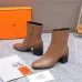 HERMES Women’s Tan Leather Ankle Boots with Block Heel & Side Zip Closure #A69884