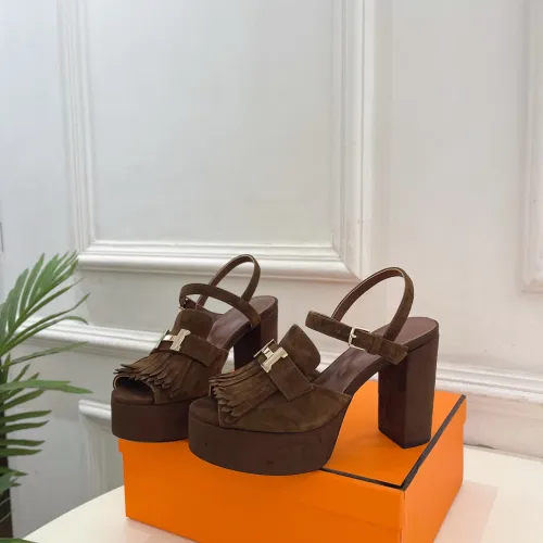 Hermes Style Platform Sandals with H Buckle & Tassel 10cm Heel #B66255