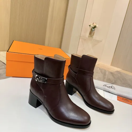 Hermès Leather Kelly Buckle Block‑Heel Ankle Boots 6cm Heel #A68597