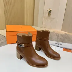 Hermès Leather Kelly Buckle Block‑Heel Ankle Boots 6cm Heel #A68598