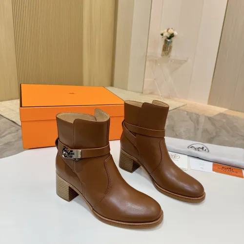 Hermès Leather Kelly Buckle Block‑Heel Ankle Boots 6cm Heel #A68598