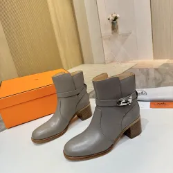 Hermès Leather Kelly Buckle Block‑Heel Ankle Boots 6cm Heel #A68599