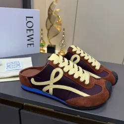 LOEWE Retro Runner Sneakers Unisex Nylon Cow Leather Sheepskin Lining Trainers #B66601