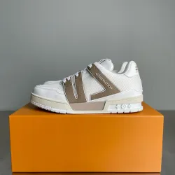 Louis Vuitton White Beige Strap Accent Sneakers #B54289