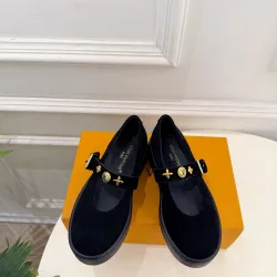 LV Metal Buckle Monogram Velvet Platform Mary Jane Shoes 4.5cm Heel #A68509
