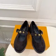 LV Metal Buckle Monogram Velvet Platform Mary Jane Shoes 4.5cm Heel #A68510