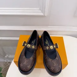 LV Metal Buckle Monogram Velvet Platform Mary Jane Shoes 4.5cm Heel #A68515