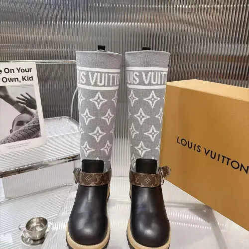 LV Monogram Knit Spliced Knee‑High Stretch Rider Boots #A68590