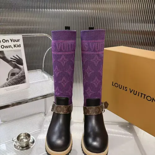 LV Monogram Knit Spliced Knee‑High Stretch Rider Boots #A68591