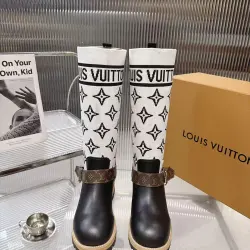 LV Monogram Knit Spliced Knee‑High Stretch Rider Boots #A68593