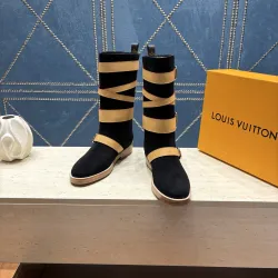 LV Suede Multi‑Buckle Mid‑Calf Rider Boots Flat Sole #A68632