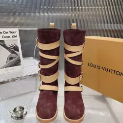 LV Vintage Multi‑Strap Suede Knee‑High Rider Boots Block Heel #A68587