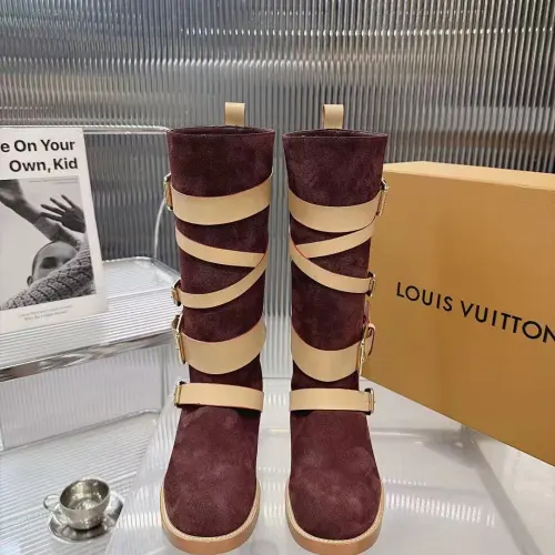 LV Vintage Multi‑Strap Suede Knee‑High Rider Boots Block Heel #A68587
