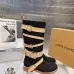 LV Vintage Multi‑Strap Suede Knee‑High Rider Boots Block Heel #A68588