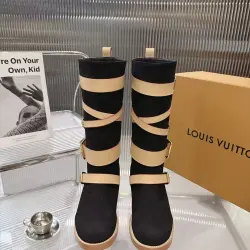 LV Vintage Multi‑Strap Suede Knee‑High Rider Boots Block Heel #A68588