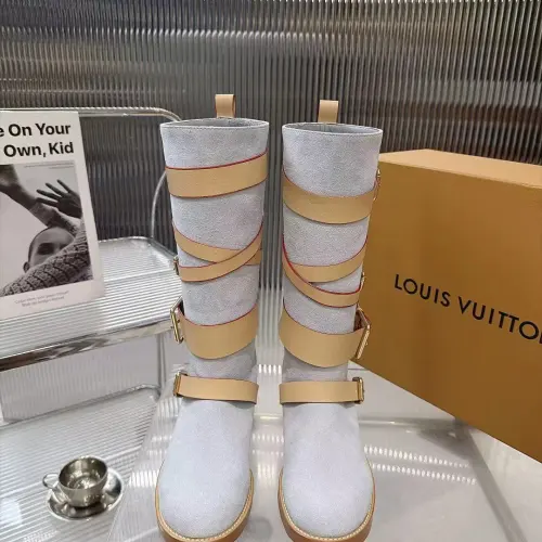 LV Vintage Multi‑Strap Suede Knee‑High Rider Boots Block Heel #A68589
