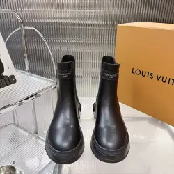 Brand L Black Leather Chelsea Boots for Women, Chunky Sole Ankle Boots with Signature Tab #A69825