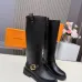 Louis Vuitton Black Women’s Knee-High Boots with Gold Buckle Strap & Pull Tabs #A69871