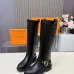 Louis Vuitton Black Women’s Knee-High Boots with Gold Buckle Strap & Pull Tabs #A69871