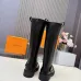 Louis Vuitton Black Women’s Knee-High Boots with Gold Buckle Strap & Pull Tabs #A69871