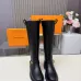 Louis Vuitton Black Women’s Knee-High Boots with Gold Buckle Strap & Pull Tabs #A69871