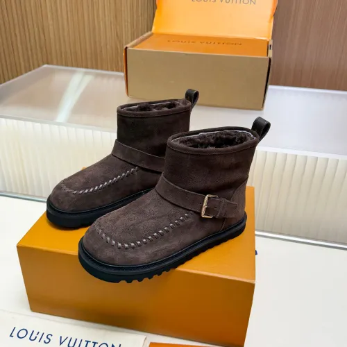 Louis Vuitton Brown Suede Mini Boots with Faux Fur Lining & Gold-Tone Buckle Strap #A69815