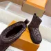 Louis Vuitton Brown Suede Winter Boots with Monogram Embroidery, Adjustable Buckle, and Chunky Sole #A69816