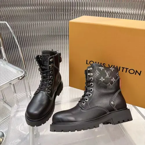 Louis Vuitton Unisex Monogram Patchwork Side‑Zip Combat Boots #A68520
