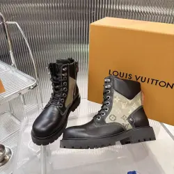 Louis Vuitton Unisex Monogram Patchwork Side‑Zip Combat Boots #A68521