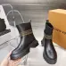 Louis Vuitton Women’s Black Leather Ankle Boots with Monogram Band & Chunky Sole #A69824