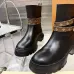 Louis Vuitton Women’s Black Leather Ankle Boots with Monogram Band & Chunky Sole #A69824