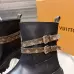 Louis Vuitton Women’s Black Leather Ankle Boots with Monogram Band & Chunky Sole #A69824