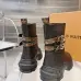 Louis Vuitton Women’s Black Leather Ankle Boots with Monogram Band & Chunky Sole #A69824