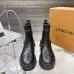 Louis Vuitton Women’s Black Leather Chelsea Boots with Monogram Trim & Chunky Sole #A69827