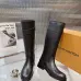 Louis Vuitton Women’s Black Leather Knee Boots with Adjustable Strap and Low Block Heel #A69828