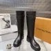 Louis Vuitton Women’s Black Leather Knee Boots with Adjustable Strap and Low Block Heel #A69828