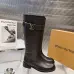 Louis Vuitton Women’s Black Leather Knee Boots with Adjustable Strap and Low Block Heel #A69828