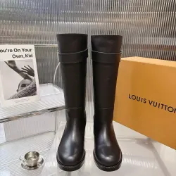 Brand L Women’s Black Leather Knee Boots with Adjustable Strap and Low Block Heel #A69828