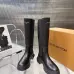 Louis Vuitton Women’s Black Leather Knee-Height Boots with Chunky Sole and Logo Tab #A69826