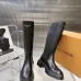 Louis Vuitton Women’s Black Leather Knee-Height Boots with Chunky Sole and Logo Tab #A69826
