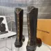 Louis Vuitton Women’s Black Leather Knee-Height Boots with Chunky Sole and Logo Tab #A69826