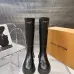 Louis Vuitton Women’s Black Leather Knee-Height Boots with Chunky Sole and Logo Tab #A69826