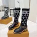 Louis Vuitton Women’s Black Leather & Monogram Knit Boots with Brown LV Belt Strap #A69916