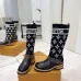 Louis Vuitton Women’s Black Leather & Monogram Knit Boots with Brown LV Belt Strap #A69916